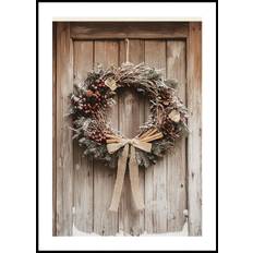 Christmas Wreath on a Wooden Door Plakat (70x100cm) - Plakater  > Juleplakater