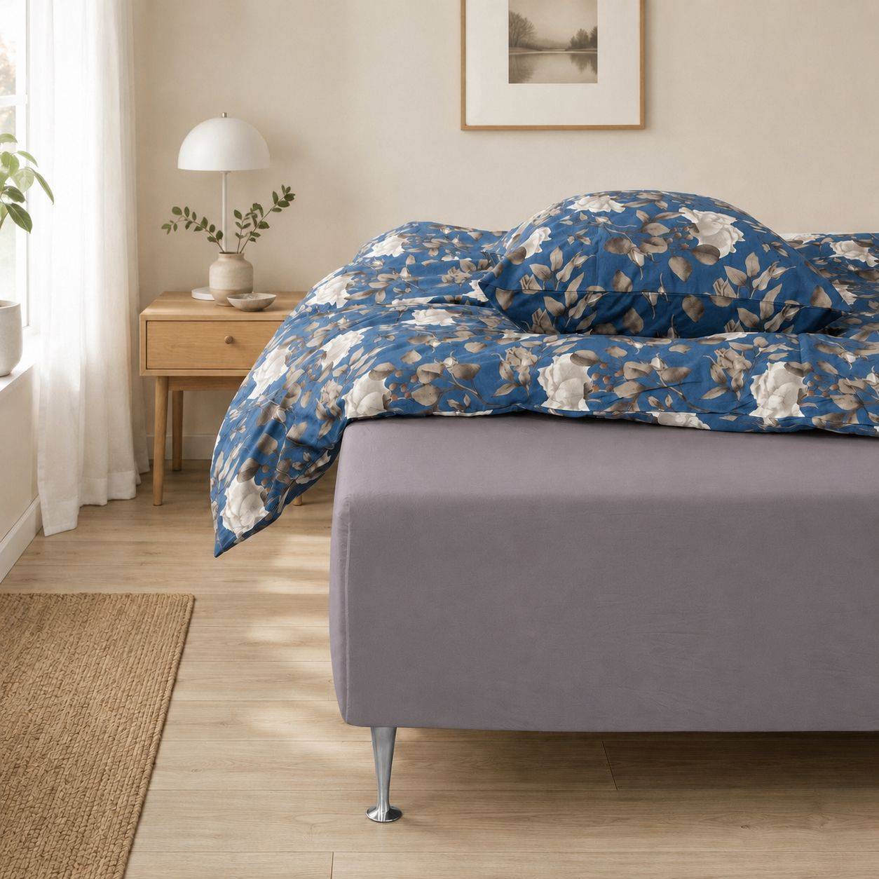 Boxlagen 160x200 cm - 100% Økologisk bomuldssatin - Grå - GOTS certificeret bokslagen til madras