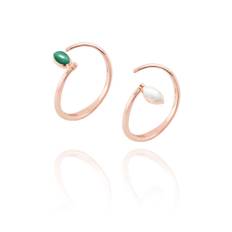 Swinging Spiral 18K Rosegold Ring w. Malachite & Pearl - 54