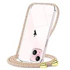 Crossbody-fodral för iPhone 11-16, halsband mobiltelefonfodral med sladdrem, klar transparent TPU mjuk iPhone skyddshållare med nacksnöre snodd klar – regnbåge (iPhone 15)