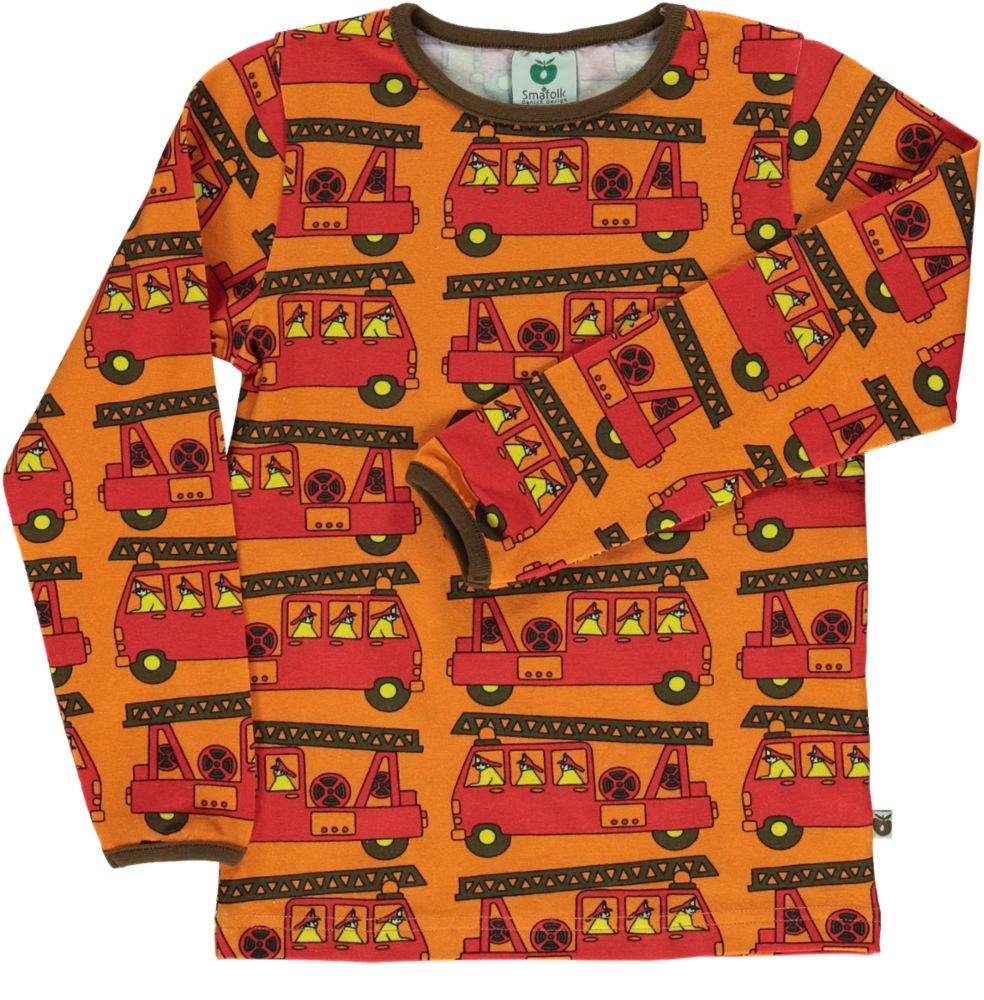 Langærmet bluse med brandbil - Orange / 5-6