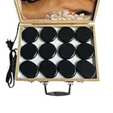 Black Basalt Hot Stones massageset med bambuvärmefodral – 8/12/16/18 st kit för hem spa avkoppling