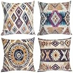 Geometri kuddfodral, 70 x 70 set med 4, vattentätt yttre kuddfodral, dubbelsidigt tryck kushionskydd med osynlig dragkedja för utomhusdekoration
