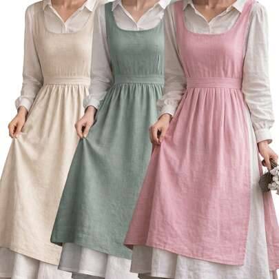 1 st minimalistiskt franskt retroförkläde i konstnärlig stil, lämpligt för blomsterhandlare, baristor, hemmakök, utomhuscamping, picknick, kaféer och - Multifärgad (Himmelsblå,Kaki,rosa,Vit,gul,Rosa - Förtjockat tyg)