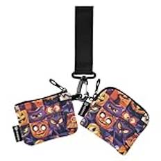 Flaggor med halloween element dubbel mynt handväska kreditkortshållare plånbok smal bärbar kortorganisatör handväska med nyckelring för dam 2-pack, Flaggor med Halloween-element, 1 size, ledig