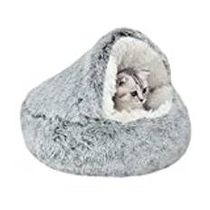 YAGE Lugnande kattbädd i fluffig plysch, kattungebädd, tvättbar, anti-ångest valpbädd, husdjursbädd för inomhusbruk, katt, liten hund, mjuk varm donut-formad kattsovsäck (storlek M, 50 cm, grå)