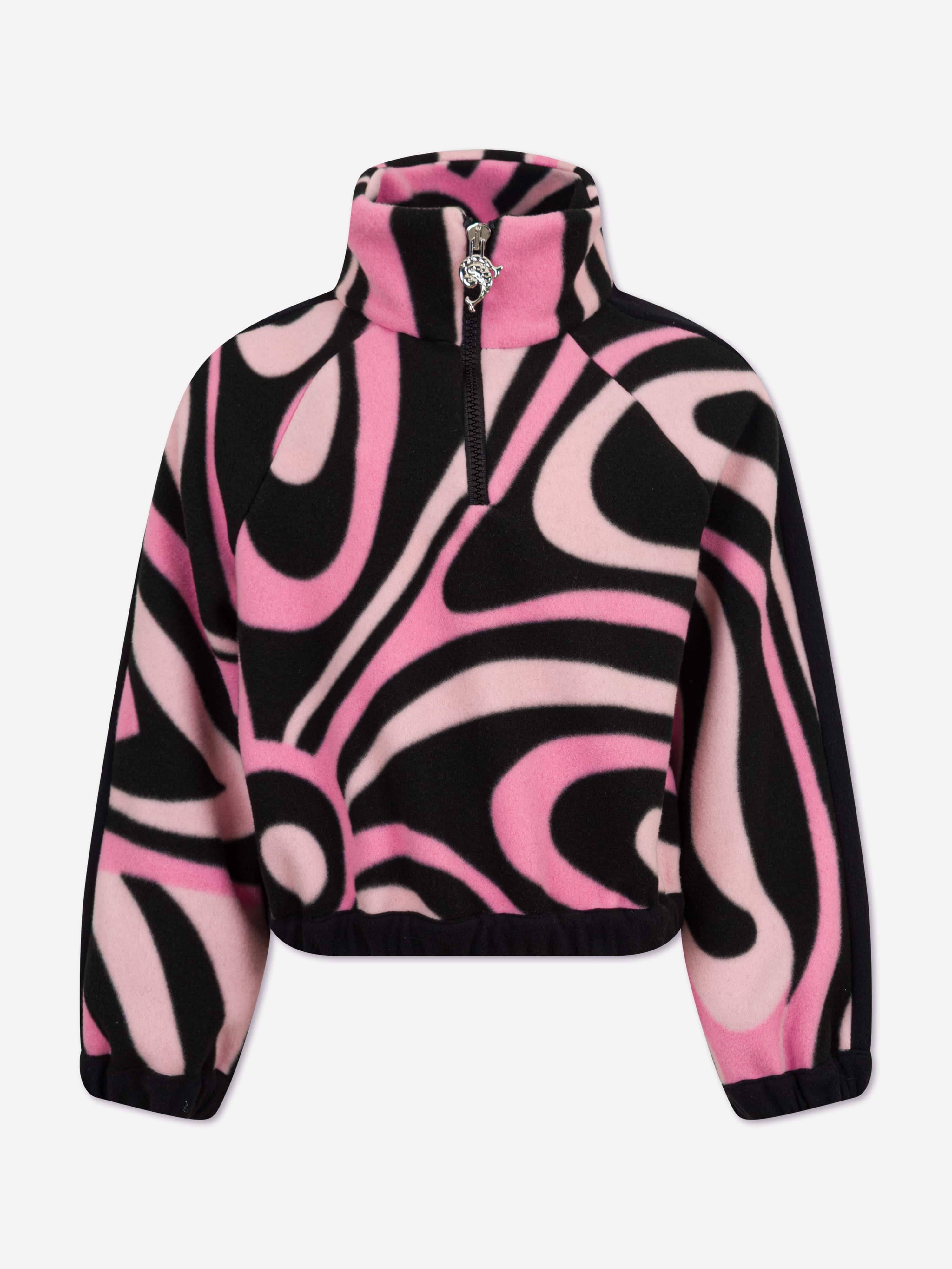 PUCCI Girls Marmo Half Zip Sweatshirt in Pink - Pink / 10 Yrs (10 Yrs)