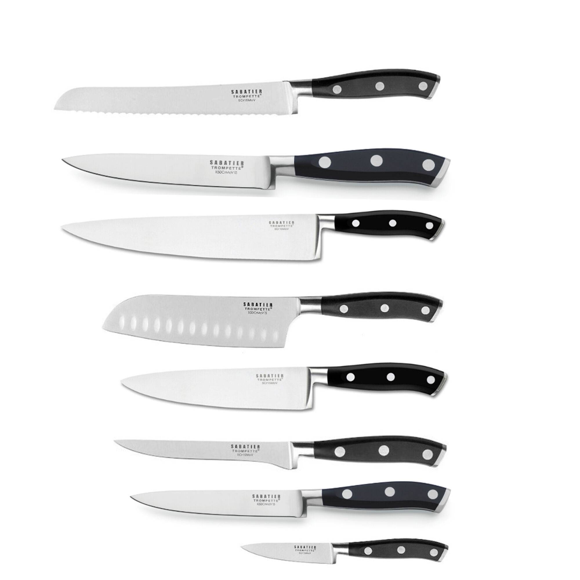 Sabatier trompette Vulcano knivset 8 delar - Rostfritt stål, svart