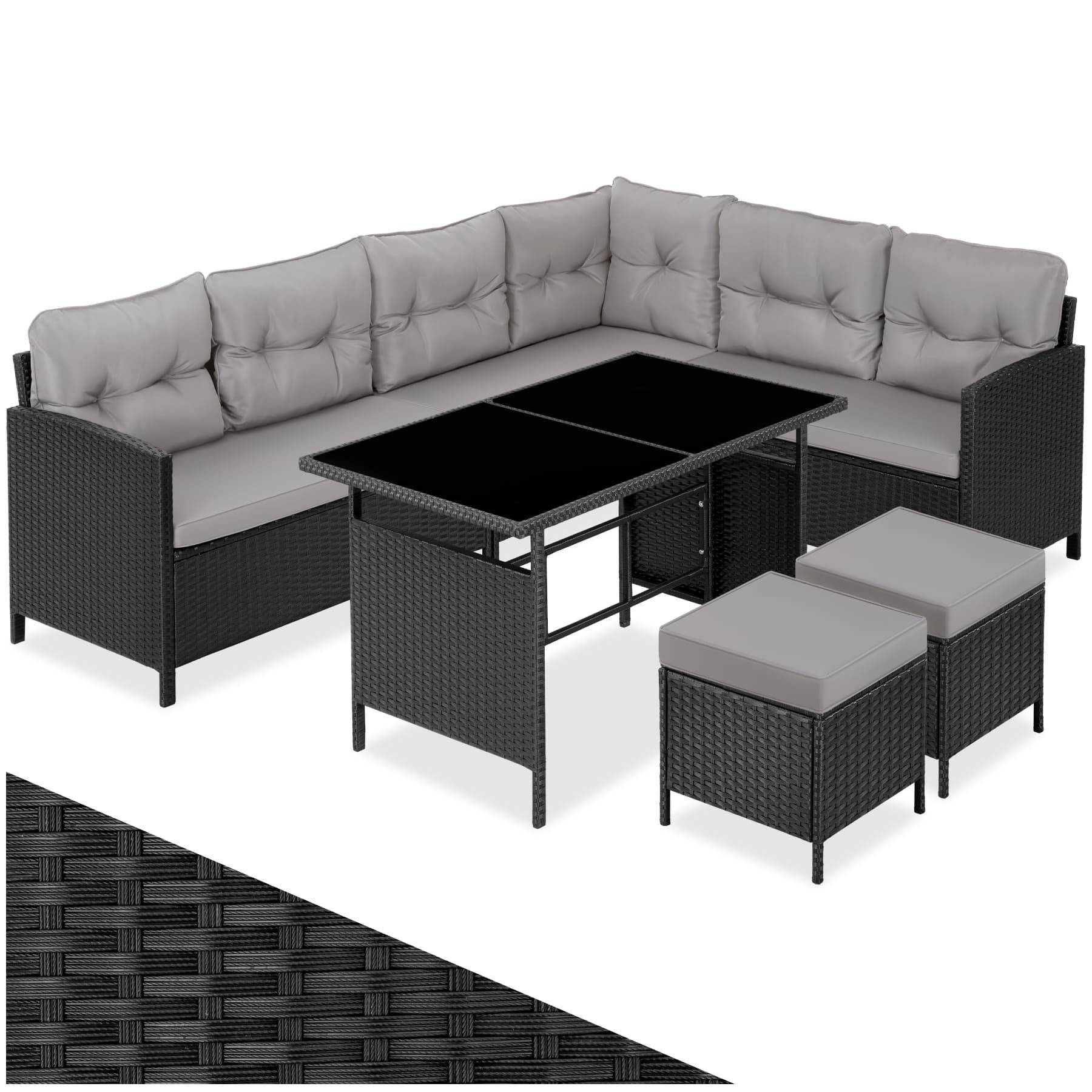 Loungeset Barletta i konstrotting - svart/grå