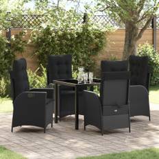 5-delat trädgårdsdining set med kuddar - svart poly rattan