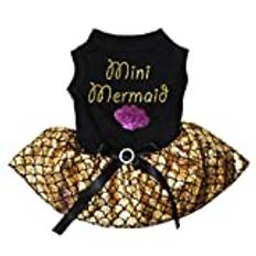Petitebelle Valp kläder klänning mini sjöjungfru skal svart skjorta guld våg tutu (XS)