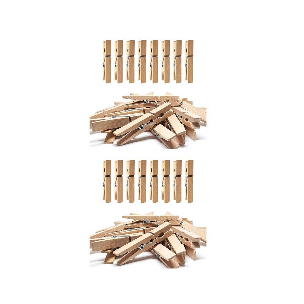 100X Clothes Pins Heavy Duty Outdoor with Spring, Wooden Clothespins for Crafts and Hanging Clothes