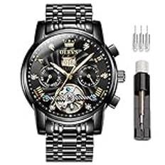 OLEVS Watches Men Automatic,Self Winding Skeleton Watches for Men Tourbillon No Battery,Luxury Stainless Steel Watch with Date Mechanical Men's Watches Waterproof Fashion for Men