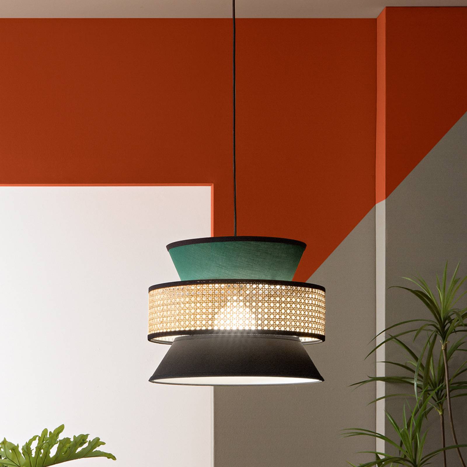 Luce Ambiente Design Hänglampa Gazebo, dimbar, Grön, Vardagsrum / matsal, Textil / tyger / siden, Pendellampa