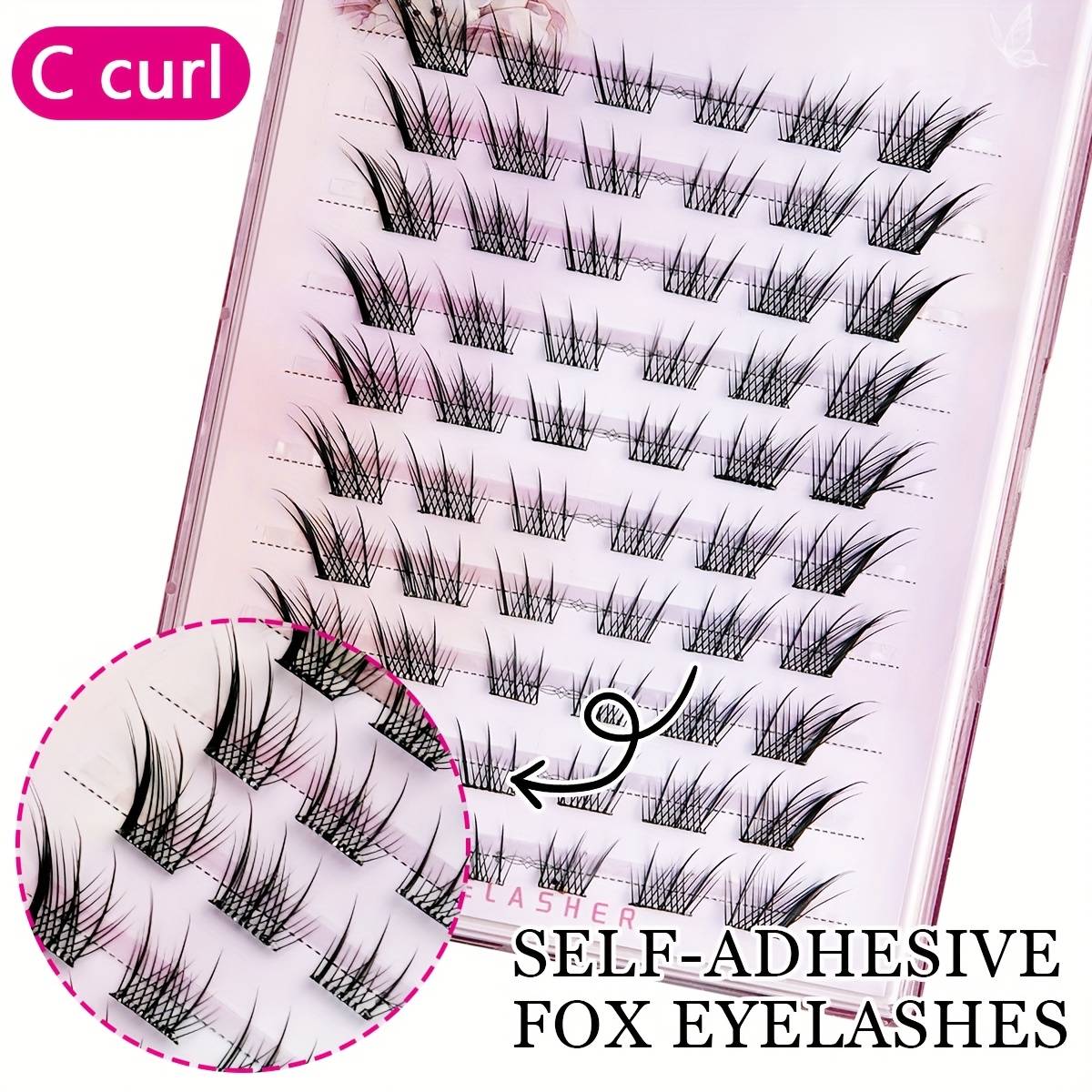 60 Clusters Self-adhesive Eyelash Clusters Fox Eye Single Cluster Eyelashes No Glue Needed Large Capacity Cat Eye Eyelash Extension Natural Mixed Length Lashes