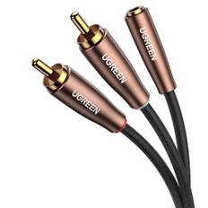 Adapterkabel ljudkabel 3,5 mm minijack hona - 2x RCA hane 2m brun