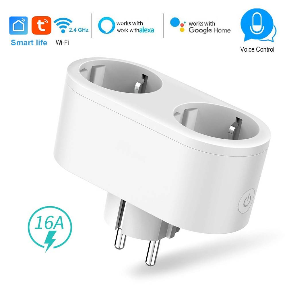 Smart plug dubbla wifi-kontakter 2 in 1 förlängningsuttag fungerar med alexa google home smart life app ingen hubb krävs scheman - Eu-kontakt
