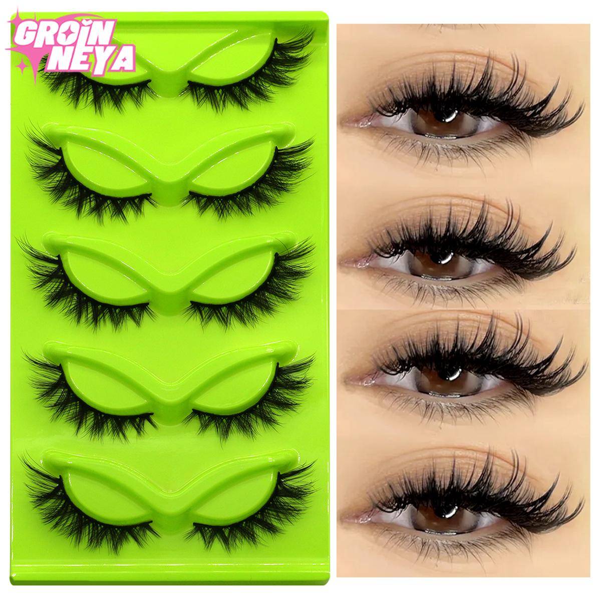 Cat Eye Ögonfransar 5 par Faux Mink Ögonfransar Naturlig Look Fluffiga Mjuka Korsade Spindelvävsliknande Hela Strip Ögonfransar Ögonfransförlängning