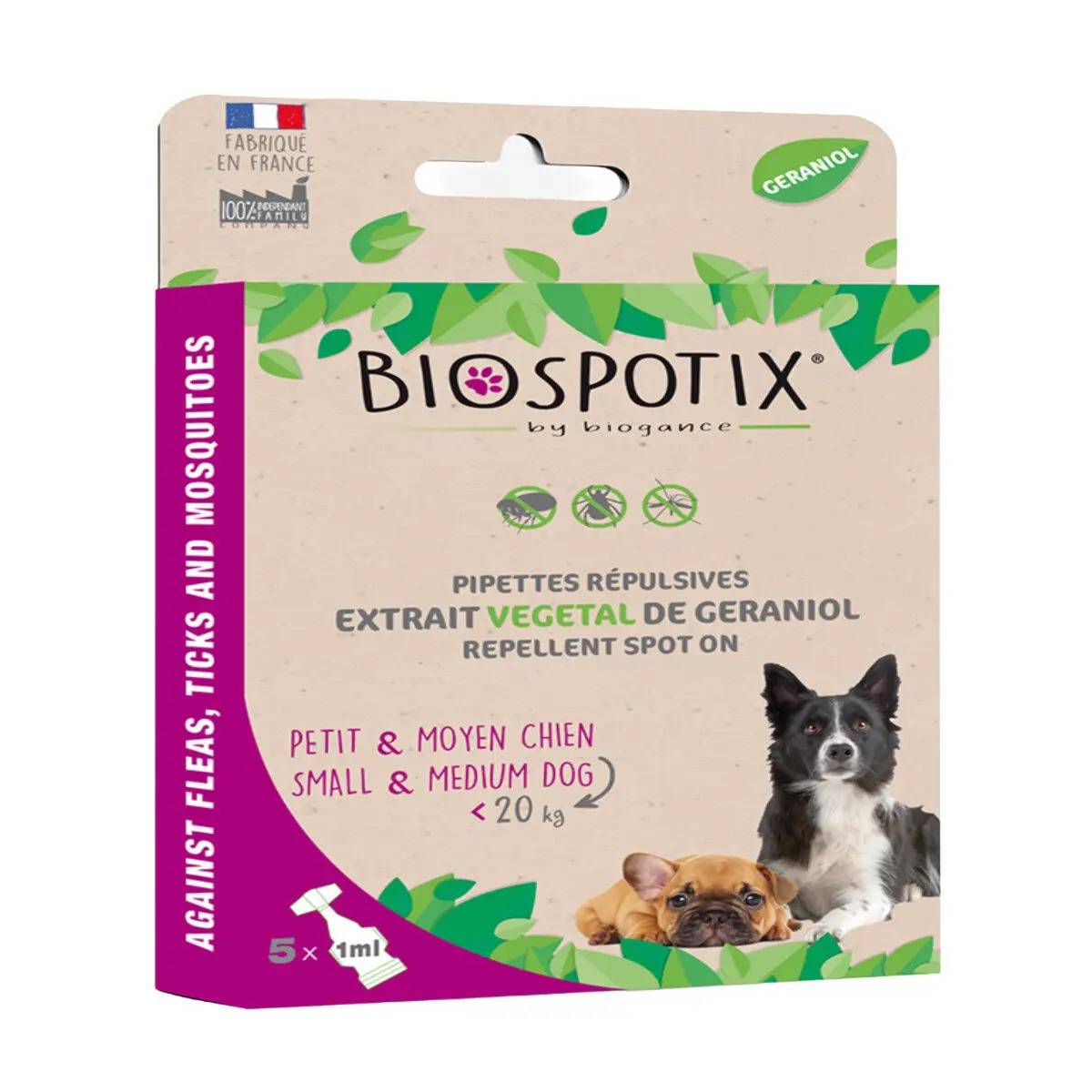 Biospotix Giftfrit Loppe-&Flåtmiddel Hunde 0-20 kg (5 pipetter)