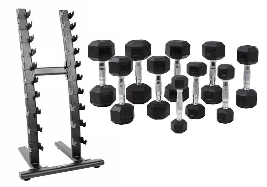 Recoil Hexagonhantlar 1-10kg Gummi med Hantelställ Stål Svart