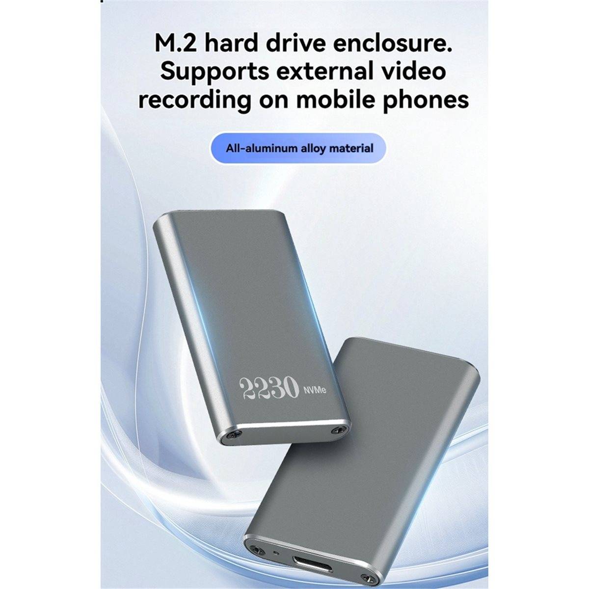 A49T M.2 NVMe SSD Enclosure - Aluminum Type C 3.2 Gen2 10Gbps SSD Case M.2 NVMe Portable External Storage Case for 2230 SSD