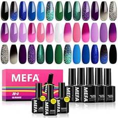 MEFA UV neglelaksæt, 20 + 3 gel neglelak pink glitter grøn blå glans & mat top base coat soak off gel lak UV lak til neglekunst manicure salon