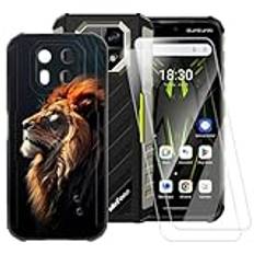 ESACMOT Lejonmönster fodral kompatibelt med Ulefone Armor 22 + [2-pack] skärmskydd härdat glas, stöttåligt fodral för Ulefone Armor 22 (6,5 tum)