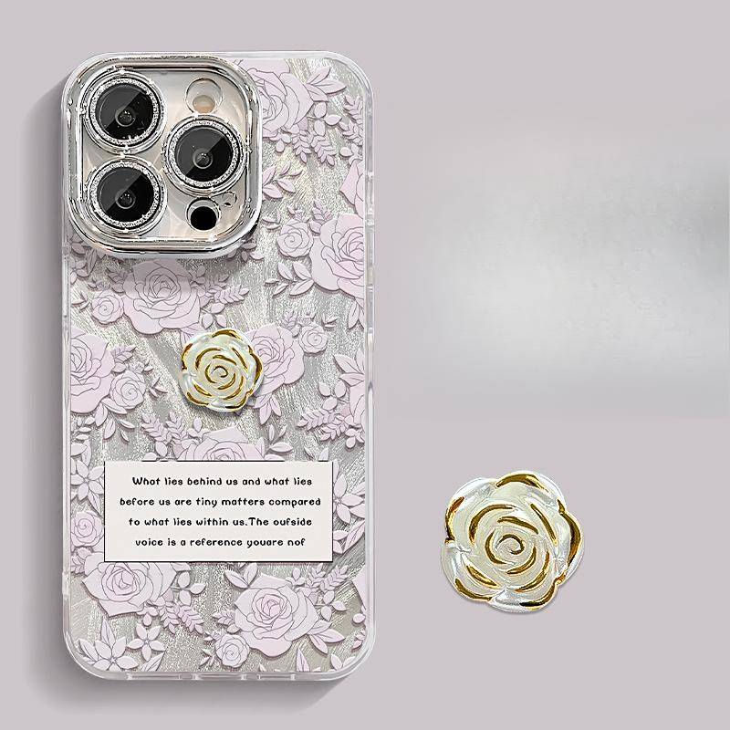 Three-dimensional Camellia Suitable for Apple 13PRO Feather Yarn Mobile Phone Case 14/15 High-end Sense 12 Full-inclusive Anti-fall XR Redmi Note 11 Pro