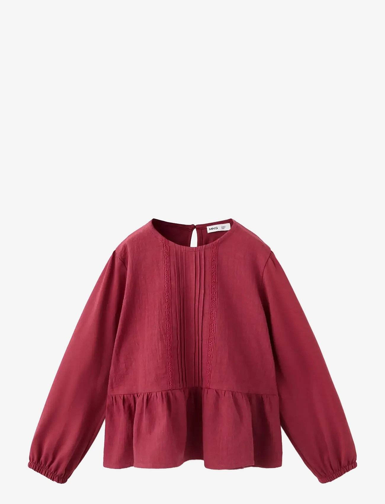Mango Frill T-Shirt With Lace Trim Detail - Burgundy - 5-6