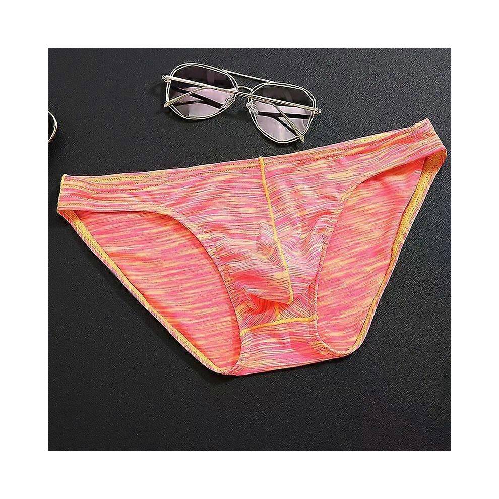 (L, orange) Men's Simple Bikini Gay Comfy Bulge Pouch Briefs Youth Breathable Elastic Hip Lift Quick Dry Sports Panties Fashion Mankini