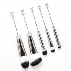TEMU 5pcs Elegant Beaded Metal Handle Makeup Brush Set - Synthetic Bristles For , & Eye Makeup Application - Fragrance-free, Suitable For Types - Ideal Gift For Women And Girls