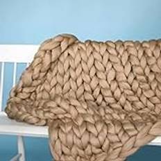 Care Spring Chunky Knit Throw Filt Oversized, Merino Ull Garn Handgjord Stickad Throw, Boho Soft Bulky Decor Filt för Sovrum Bädd Soffa Soffa,Camel,150 * 200cm