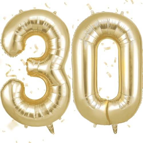 OFFCUP Guldfärgade sifferballonger, 102 cm folieballonger, självuppblåsbar ballong i form av siffran 30, för pojkar, flickor, män och kvinnor, dekorationer för årsdagar, födelsedagsfest, tillbehör