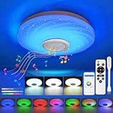 LED-taklampa Bluetooth färg RGB 36W barnrum dimbar fjärrkontroll tonåring ansluten+USB-lampa lampa ljuskrona utan borrning vuxen flicka vardagsrum takljus med högtalare APP-kontroll Ø30 cm
