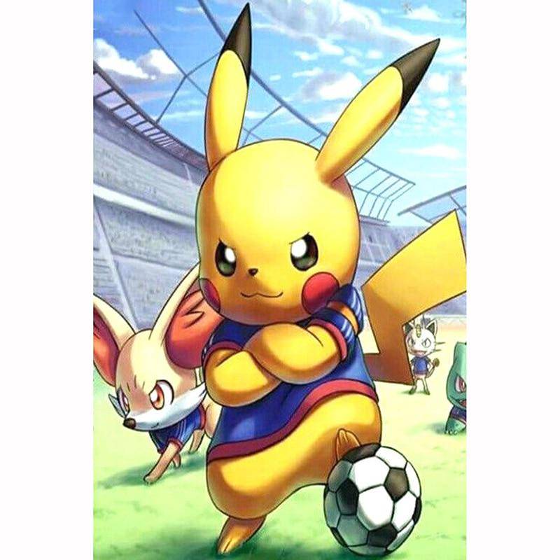 5D Gör-det-själv Hela Diamantmålning Fotboll Pikachu Korsstygnssatser Diamantbroderi Mosaikmönster Bild Heminredning Present 50X70CM
