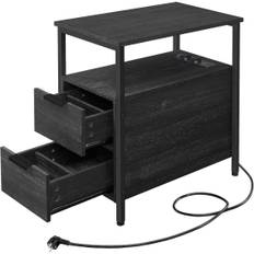 Antracitgrå Sängbord med Power Strip, 2 Lådor