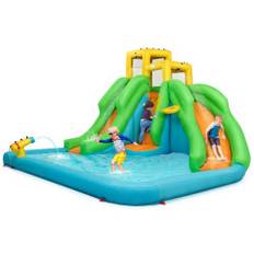 Bouncy Castle Water Park med to rutsjebaner klatrevæg 400 x 361 x 255 cm (uden blæser)