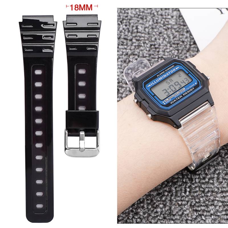 18mm Rubber Sport Strap for Casio F91W F-84 F-105 108 A158 A168 AE-1200 1300 Men Women Transparent Waterproof Resin Watch Band