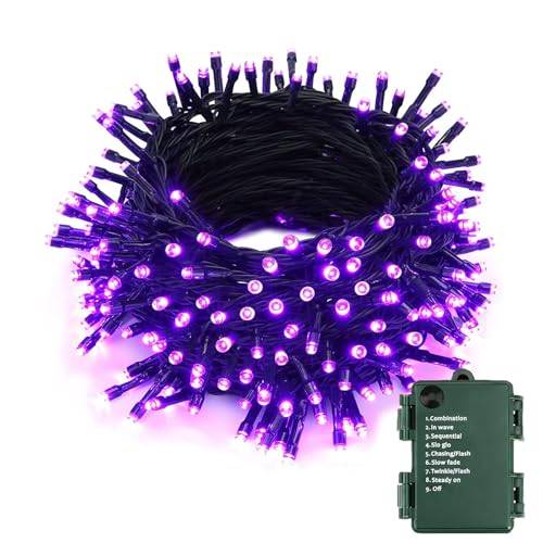 BrizLabs Halloween dekoration ljuskedja batteri, 10 m 100 LED lila jul ljuskedjor inomhus med timer vattentäta höstljuskedjor utomhus för trädgård fest balkong julfest födelsedag dörr