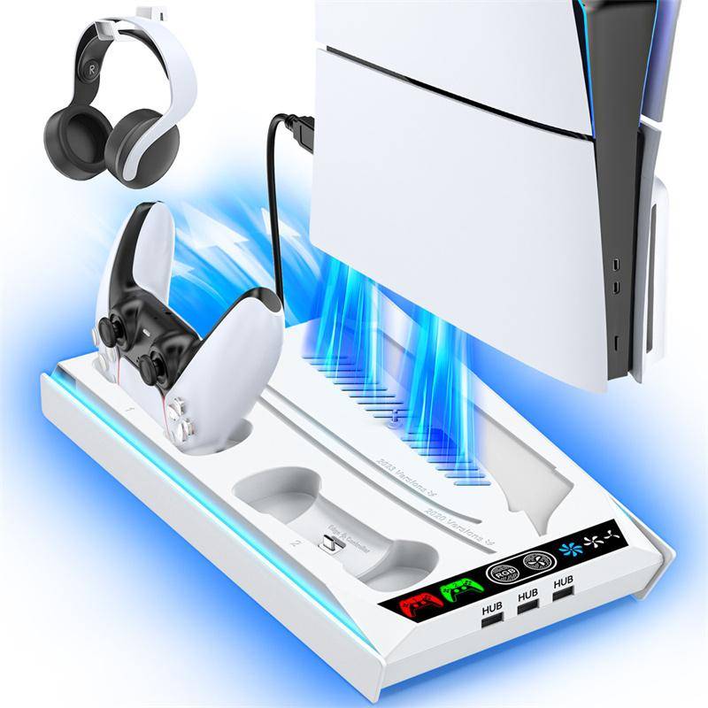 Ps5/ Ps5 Slim/ Ps5 Pro Stand For Disc & Digital Console Ps5 Cooling & Charging Station With 3-Level Fan Ps5 Controller Charger vit
