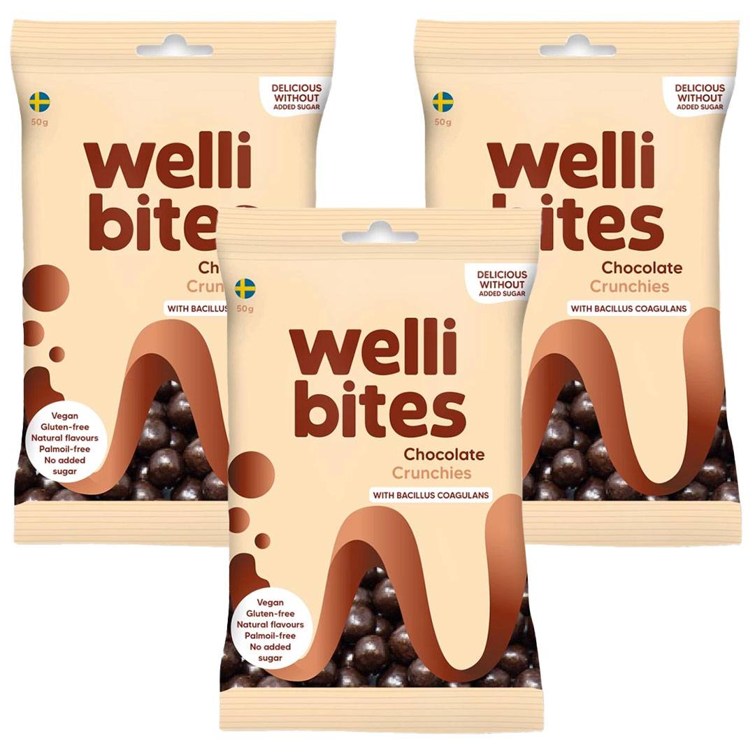 3 X Wellibites Candy 50 G Chocolate Crunchies
