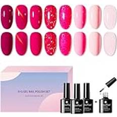 8 st shellac nagellack rosa, 8 färger + 1 baslack UV gelset shellack gellack nagellack nagellack nagellack lack för naglar glitter gelnaglar katt rye rosa rosa fransk naglar gelé nagelgel ros LED alla