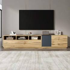 Ett modernt TV-bänk i kontrasterande färger. Med en enkel design med hög kontrast. Med öppna fack och kabeluttag. 200 cm - Naturlig