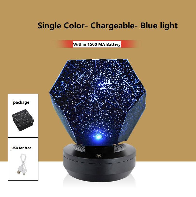 LED Starry Sky Projector Night Lights 3D Projection Night Lamp USB Charging Home Planetarium Kids Bedroom Decoration Room Lighting - Chargeable Blue