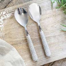 Chic Antique Linas Salad Servers with Pattern French Grey Set of 2