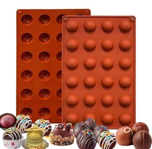 Diyxisk 24 hål silikon halvbollsform, 2 förpackningar choklad gör mögel för varm chokladbom, kakor, jelly, pudding, mousse