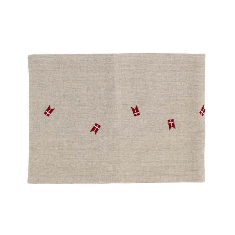 Bordløber m. Broderet Dansk Flag (30x180cm) Hørfarve.