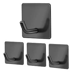 JS 4-pack självhäftande väggkrokar, slitstark vattentät kappa nyckel handdukskrokar hållare för badrum, kök, toalettskåp, dörr, rostfritt stål, svart