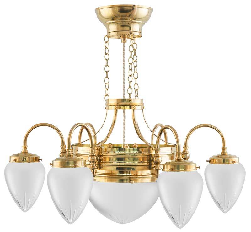 Lysekrone - Seksarmet ringkrone messing, slebet mat glas