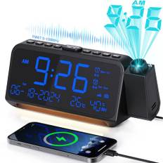Radiowecker mit Projektion für Schlafzimmer, Typ C & USB-Anschluss, Dual-Wecker für Wochentag/Wochenende, Projektionswecker DST Dimmer & Temperatur & Datumsanzeige Digital Wecker für Nachttisch Büro